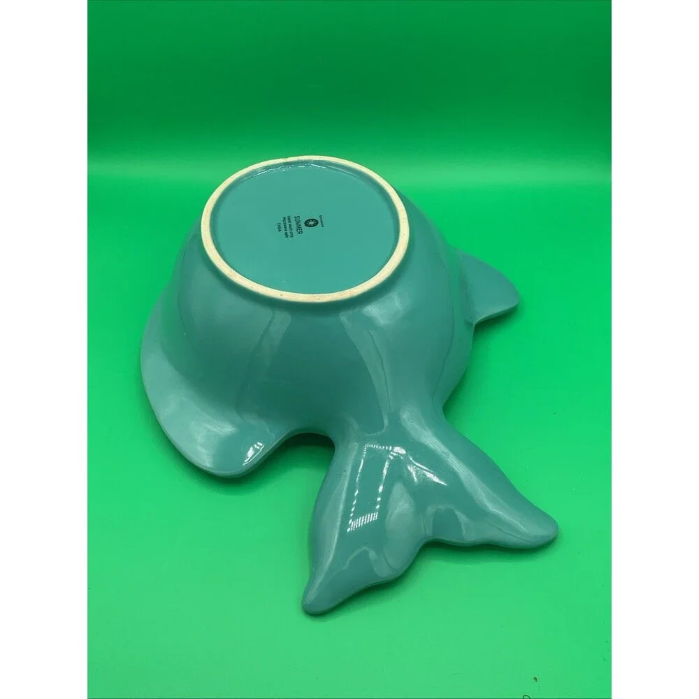 Ceramic Stoneware,TURQUOISE color 14”x 10”x 3.25” Fish Serving Tray,EUC